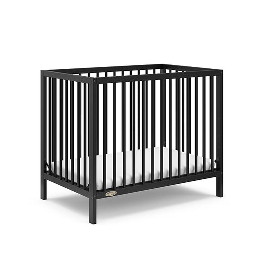 Graco Teddi 4-in-1 Convertible Mini Crib with Bonus Water-Resistant Mattress (Black) – GREENGUARD Gold Certified, 2.75-Inch Mattress Included, Convenient Size, Easy 30-Minute Assembly - LeafyLoom