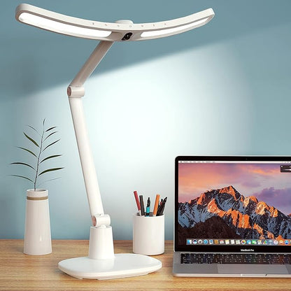 LED Desk Lamp for Home Office, Touch Desk Light Eye-Caring Table Lamp Dimmable with Monitor Sensor Adjustable Swing Arm Desk Lamp for Working Studying Reading Study Ultrawide Bright - LeafyLoom