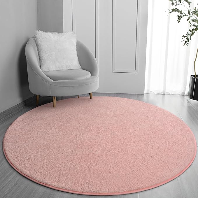 Round Area Rugs for Bedroom Living Room, 4x4 Pink Super Soft Comfy Thickened Memory-Foam Indoor Circle Carpets, Modern Aesthetic Minimalist Carpet for Boys Girls Adults Nursery Home Décor - LeafyLoom