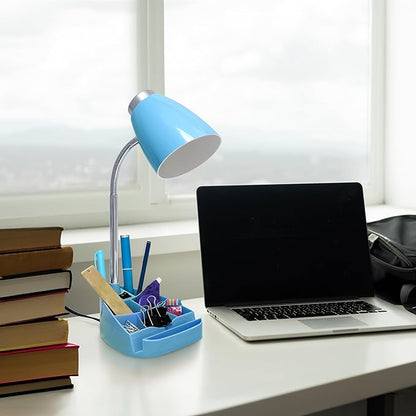 Simple Designs LD1067-BLU Compartmental Desk Lamp with iPhone/iPad/Tablet Stand, Bendable Gooseneck, for Office, Living Room, Nightstand, Library, Entryway, Blue - LeafyLoom