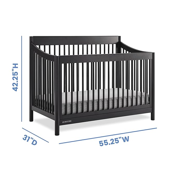 Delta Children Brooks 6-in-1 Convertible Crib, Midnight Grey + Simmons Kids Quiet Nights Breathable Crib Mattress with Removable/Machine Washable Cover (Bundle) - LeafyLoom