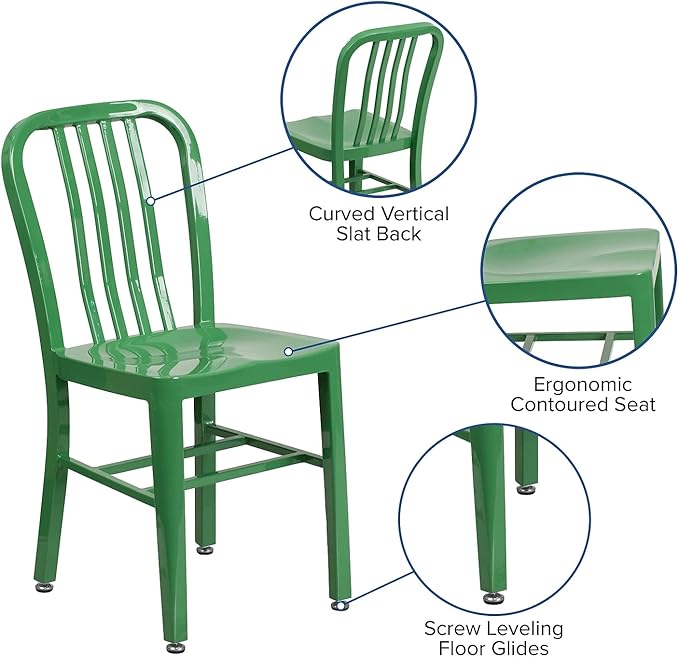 Flash Furniture Gael Commercial Grade 2 Pack Green Metal Indoor-Outdoor Chair - LeafyLoom