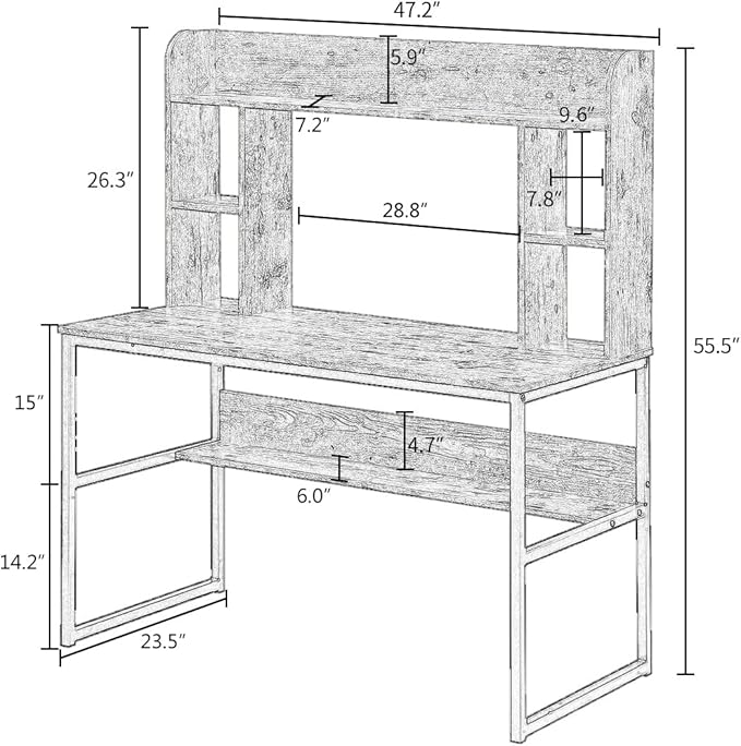 Merax Office Desk with Hutch and Shelf, 47 inch, Large Workstation, Rustic Home Furniture with Storage, 47.2" L x 23.6" W x 55.1" H, Brown - LeafyLoom