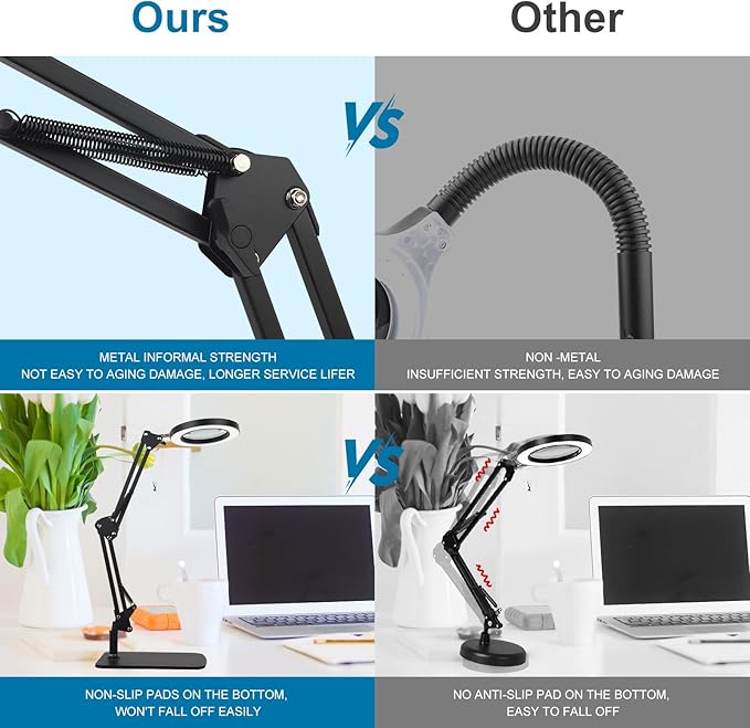 2-in-1 LED Magnifier Desk Lamp with Clamp,Magnifying Glass with Light and Stand,3 Color Modes Stepless Dimming, for Home Office Close Work, Repair, Crafts, Reading,Sewing - LeafyLoom