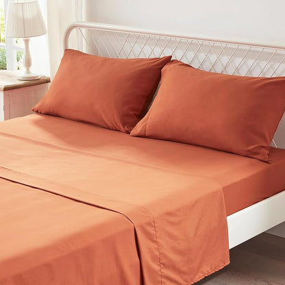 Anluoer Full Comforter Set 7 Piece, Burnt Orange Bed in a Bag with Sheets, All Season Ruffle Shabby Chic Bedding Sets with 1 Comforter, 2 Pillow Shams, 2 Pillowcases, 1 Flat Sheet, 1 Fitted Sheet - LeafyLoom