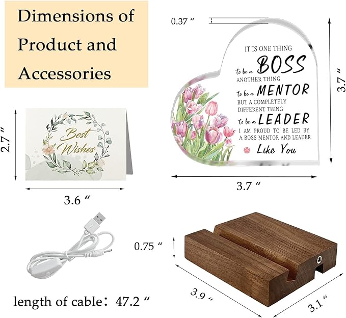 ACSENCETER Thank You Boss Gift for Women It is One Thing to Be A Boss Night Lights for Boss Lady Acrylic Office Desk Decoration for Leader USB Night Lamp Keepsake Birthday Gift from Staff 3.7" - LeafyLoom