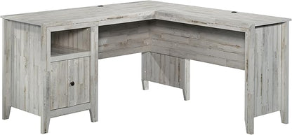 Sauder Dakota Pass L-Desk, L: 59.09" x W: 59.72" x H: 30.00", White Off-White - LeafyLoom