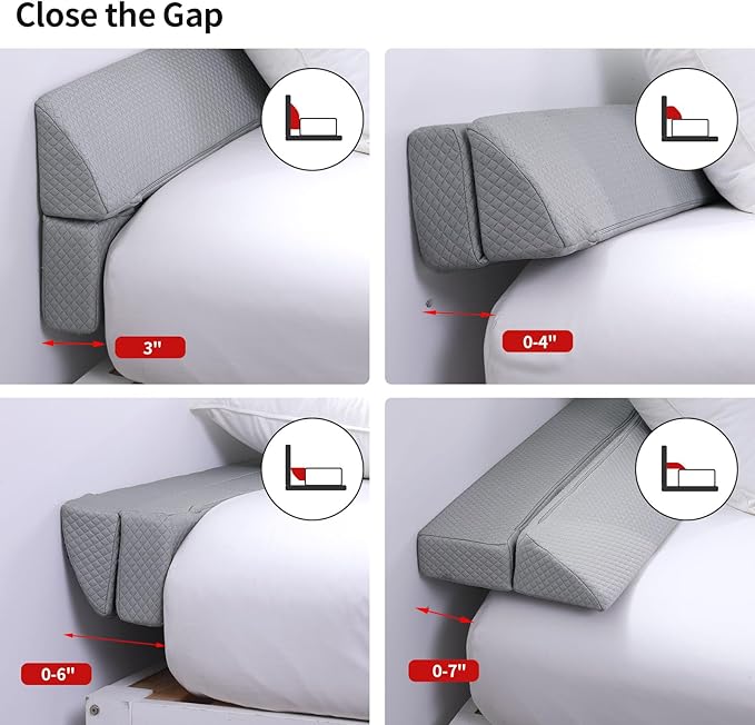 Pillow Wedge for Headboard Gap,Bed Gap Filler Twin Size,Foldable Bed Wedge Pillow for Headboard,Light Grey Bed Wedge Gap Filler,Foam Mattress Gap Filler,39"x6"x6" - LeafyLoom