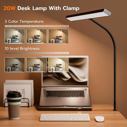 LED Desk Lamp, Architect Clamp Desk Lamps for Home Office, 20W Workbench Office Lighting with 3 Color Modes, and Stepless Dimming 23inch Wide Modern Desk Lamp for Reading - LeafyLoom