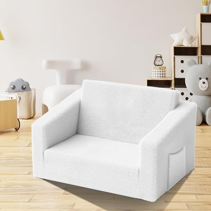 Kids Couch,2-in-1 Toddler Chairs for Boys,Kids Sofa with Storage,Comfortable Kids Sofa Bed,Fun Kids Lounge Chair,Toddler Furniture,Kids Playroom,Children'S Gifts (White) - LeafyLoom