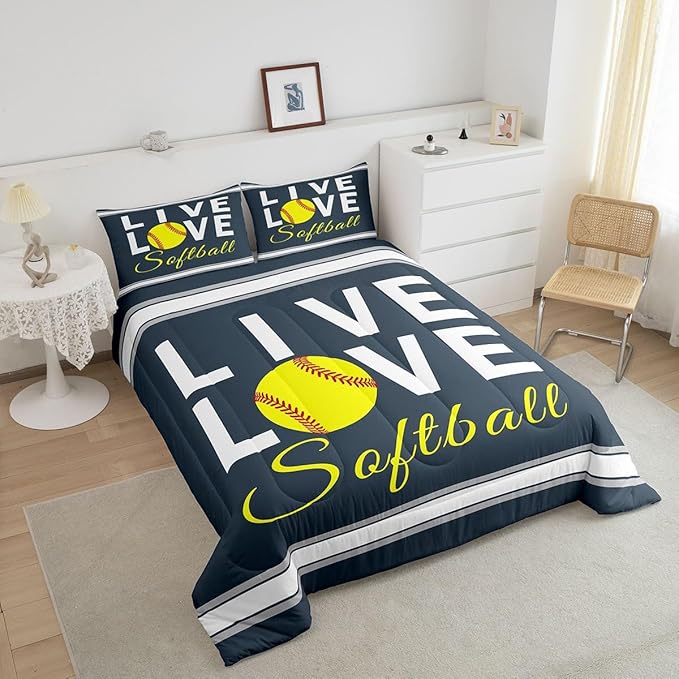 Feelyou Kids Softball Comforter Set Twin Size Softball Gaming Bedding Set for Boys Girls Teens Bedroom Decor Sports Theme Comforter Women Men Baseball Gaming Duvet Set with 1 Pillow Case - LeafyLoom