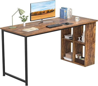 Homfio 47.2'' Computer Desk with Storage Shelves, Modern Home Office Desk Computer Table with Cabinets, Student Studying Writing Desk Wood Desk Workstation for Home Office, Rustic Brown - LeafyLoom