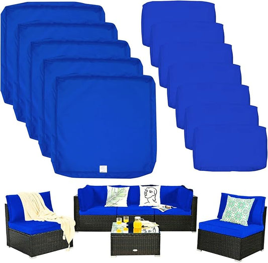 ClawsCover 12 Pack Outdoor Seat and Back Cushions Replacement Covers Fit for 6Pieces 5-Seater Wicker Rattan Patio Furniture Conversation Set Sectional Couch Chairs,Royal Blue-Include Cover Only - LeafyLoom