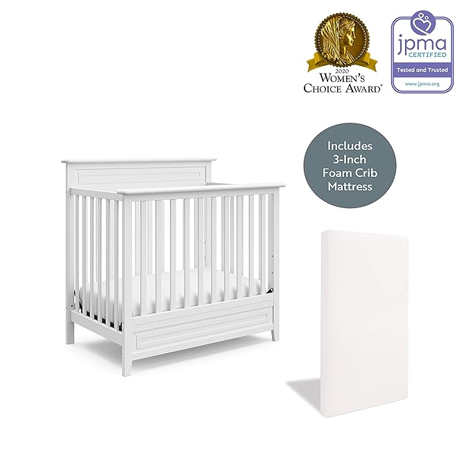 Storkcraft Petal 4-in-1 Convertible Mini Crib (White) – GREENGUARD Gold Certified, Converts to Daybed and Twin-Size Bed, Includes Bonus 2.75-inch Mini Crib Mattress, Mini Crib with Mattress Included - LeafyLoom