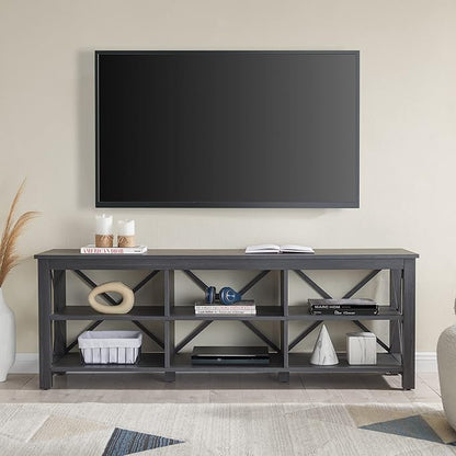 Henn&Hart Rectangular TV Stand for TV's up to 80" in Charcoal Gray, Electric Fireplace TV Stands for the Living Room - LeafyLoom