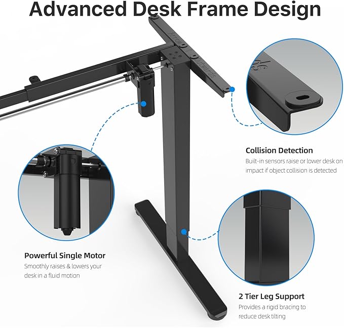 JOYSEEKER Electric Standing Desk Frame Workstation,Stand up Desk legs Height Adjustable,Ergonomic Sit Stand Desk Base for 39 to 63 inch Table Tops,Black - LeafyLoom