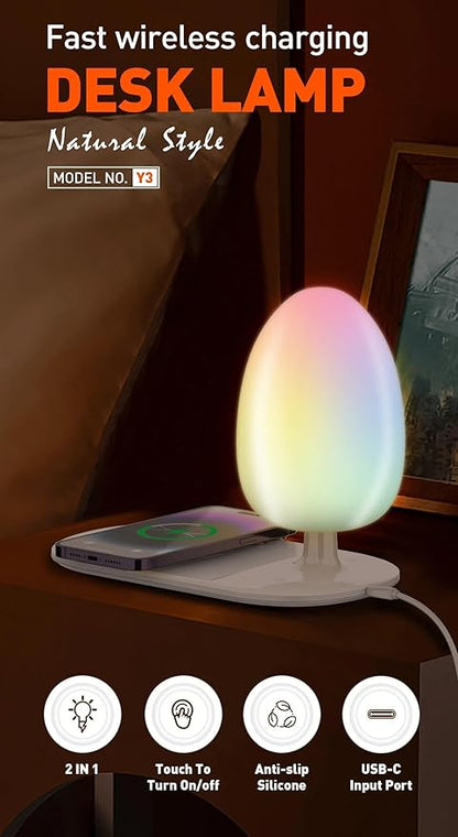 LDNIO Bedside Lamp with Wireless Charger, Desktop lamp with Wireless Fast Charger LED Desk Lamp with Dimable Touch Control Night Light with Wireless Charger Perfect for Gift, White - LeafyLoom