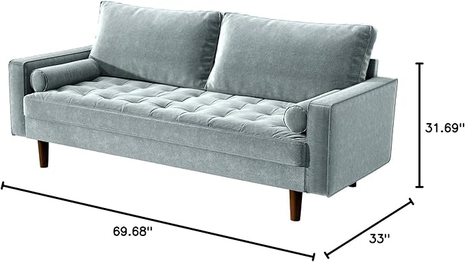 Womble Velvet Upholstered Living Room Diamond Tufted Chesterfield Sofa with Gleaming Nailheads, Steel Blue - LeafyLoom