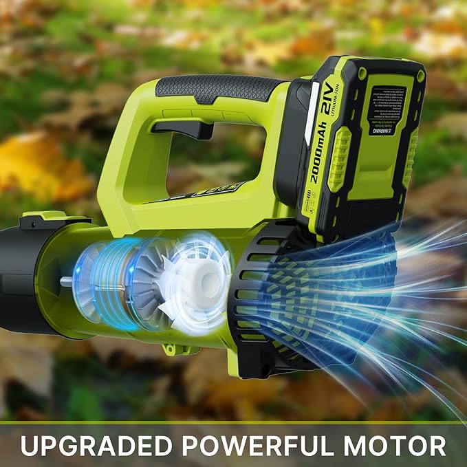 Leaf Blower, 21V Electric Cordless Leaf Blower, 2 X 2.0Ah Batteries and Charger Included, Lightweight Leaf Blower for Patio Cleaning, Lawn Care, Blowing Leaves and Dust, etc. - LeafyLoom