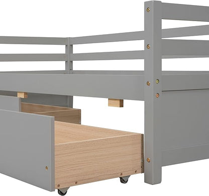 Twin Daybed with 2 Storage Drawers,Pinewood Twin Size Daybed Frame with Guardrail,for Boys/Girls/Teens Bedroom, Easy to Assemble, No Box Spring Needed,Grey - LeafyLoom