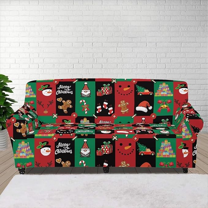 FKELYI Cute Christmas Furniture Protector Easy Going Stretch Sofa Slipcover Non-Slip Sofa Couch Cover Washable Sofa Slipcovers L FKELYI