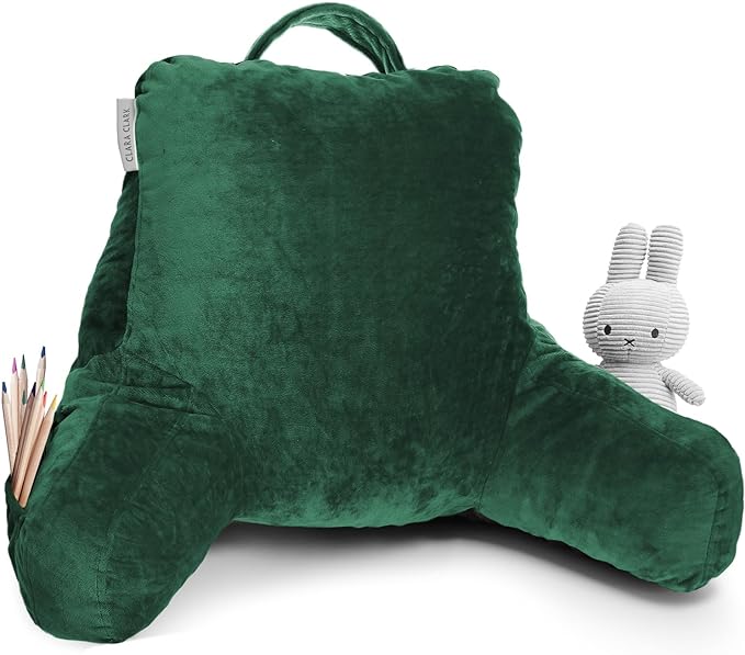 Clara Clark Reading Pillow with Portable Lap Desk Set for Kids, Back Pillow for Sitting Up in Bed, Memory Foam Back Support Pillow, Bed Rest Pillow with Foldable Laptop Desk, Small - Dark Green - LeafyLoom