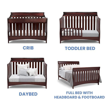 Delta Children Bentley S Series 4-in-1 Crib, Black Cherry Espresso + Serta Perfect Slumber Dual Sided Recycled Fiber Core Crib and Toddler Mattress (Bundle) - LeafyLoom