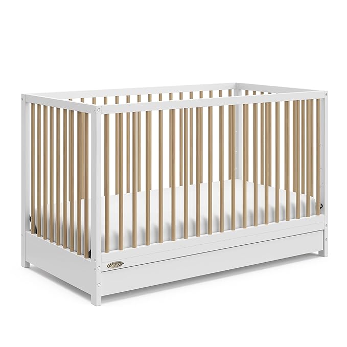 Graco Teddi 5-in-1 Convertible Crib with Drawer (White with Driftwood) – GREENGUARD Gold Certified, Crib with Drawer Combo, Full-Size Nursery Storage Drawer, Converts to Toddler Bed - LeafyLoom