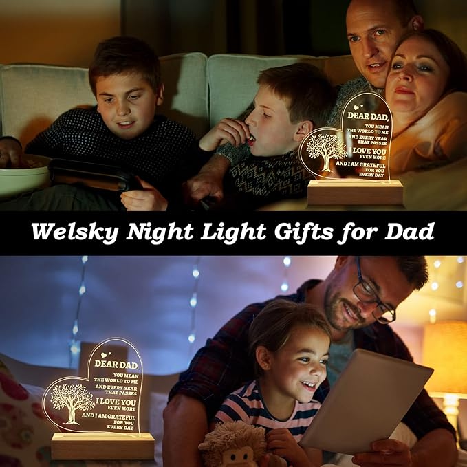 Welsky Birthday Gifts for Dad from Daughter Son, Personalized Dad Night Light Gifts for Birthday, Christmas, Dad Presents from Kids - LeafyLoom