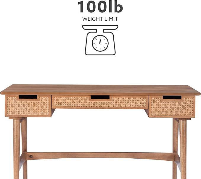 Linon Natural Dutton Wood and Rattan Desk - LeafyLoom