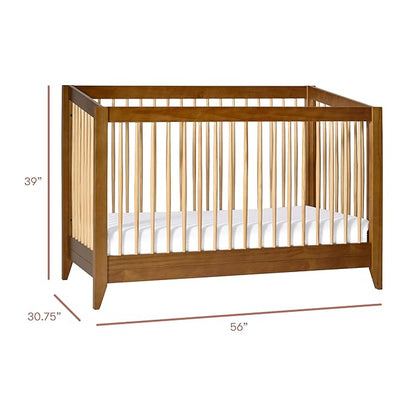 Babyletto Sprout 4-in-1 Convertible Crib with Toddler Bed Conversion Kit in Chestnut and Natural, Greenguard Gold Certified - LeafyLoom