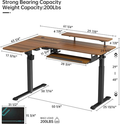 EUREKA ERGONOMIC Standing Desk Electric Adjustable Height (61"x43") Computer Desk with Keyboard Tray, Sit Stand Desk L Shaped Desk for Work/Home Office,Dual Motor,Memory Presets,2 USB/RGB,Walnut/Left - LeafyLoom