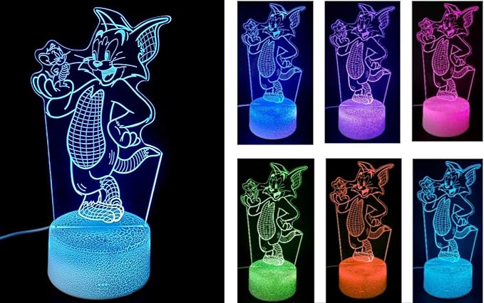 Tom and Jerry Illusion 3D Night lamp for Kids Bedroom. 7 Color Changing Optical lamp with Touch Sensor. Best for Kids as Gifts. - LeafyLoom