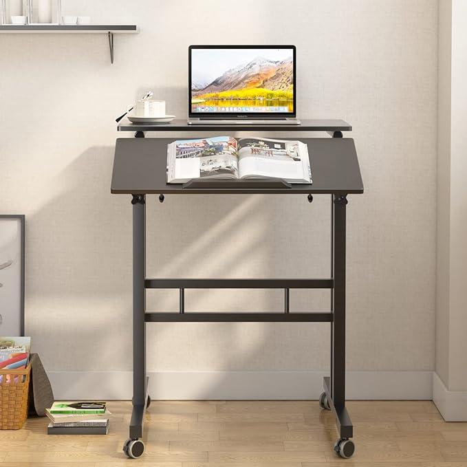 soges 23.6inches Height Adjustable Desk Laptop Desk on The Wheels, Rolling Stand Up Desk Computer Desk Adjustable Standing Desk Sit and Stand Desk Portable Laptop Table, Black - LeafyLoom