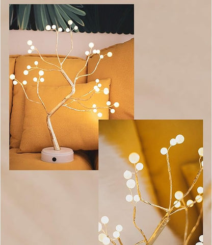 MYSNKU DIY Led Desk Tree Lamp, Desk Table Decor 36 Pearl LED Lights for Home,Bedroom, Indoor,Wedding Party,Decoration Touch Switch Battery Powered or USB Adapter (Nordic) - LeafyLoom