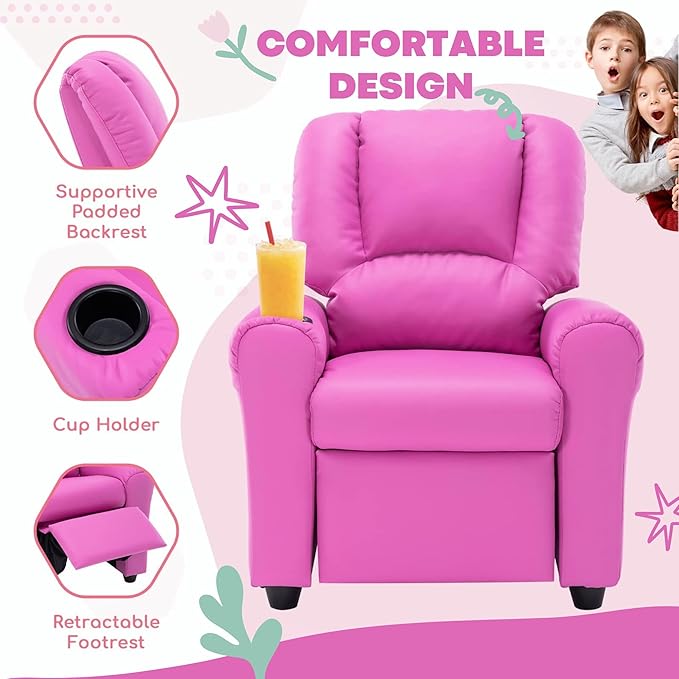 JC HOME CANDY Kids Chair Leather Recliner Sofa Toddler Youth Children Child Ages 3-7, Blush Pink - LeafyLoom