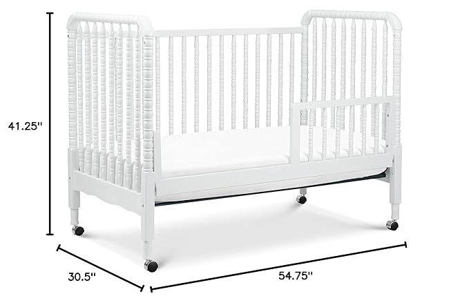 DaVinci Jenny Lind 3-in-1 Convertible Crib in White, Removable Wheels, Greenguard Gold (Mattress Not Included) - LeafyLoom