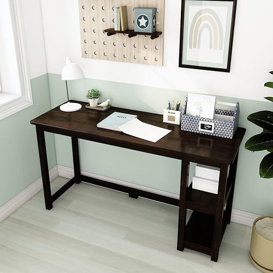 Max & Lily Solid Wood Desk With Shelves, 55 Inches, Espresso - LeafyLoom