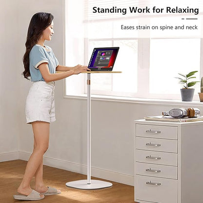 Portable Laptop Floor Stand, Bedside/Sofa Table with Height Adjustable 18''~47'', Stylish Movable Workstation Floor Standing Desk for Office, Meeting Room, living room Easy Assembly, White - LeafyLoom