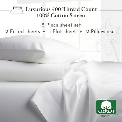 Split King Sheets for Adjustable Bed, Soft 100% Cotton Sheets, 400 Thread Count Sateen,5 Pc Set - 2 Twin-XL Fitted Sheets, Deep Pocket Sheets, Cooling Sheets, Beats Egyptian Cotton Claims (Sage Green) - LeafyLoom