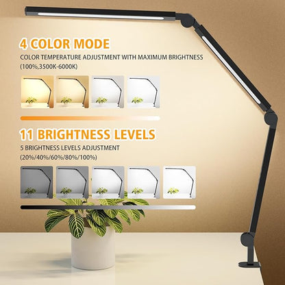 LED Desk Lamp with Clip, Multi-Angle Flexible 3-Segment 2-Light Source Office Desk Lamp, Clip-on Eye-Care 4 Color Temperature Modes&5 Brightness, Table Lamp for Home Office Studio Study Nail - LeafyLoom