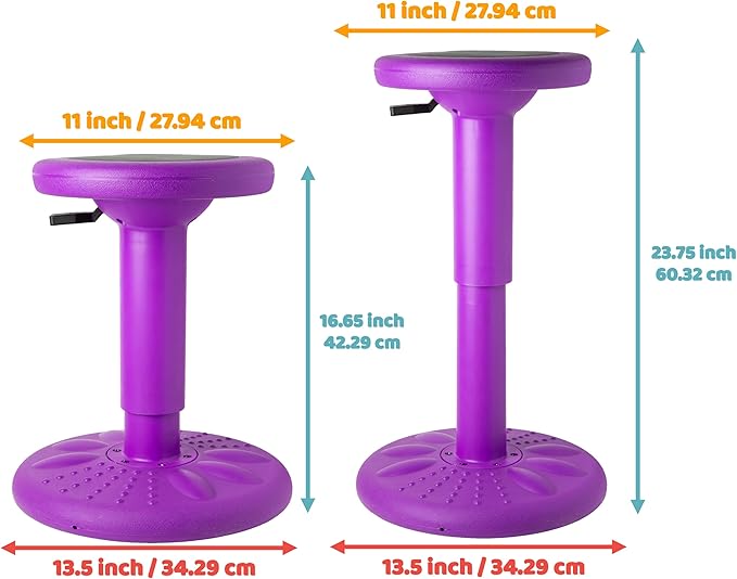 Studico ActiveChairs Adjustable Wobble Stool, Flexible Classroom Seating, Improves Focus, Posture & Helps ADHD/ADD, Sensory Chair, Active Desk Chairs, Adjusts from 16.65" to 23.75", Ages 13-18, Purple - LeafyLoom