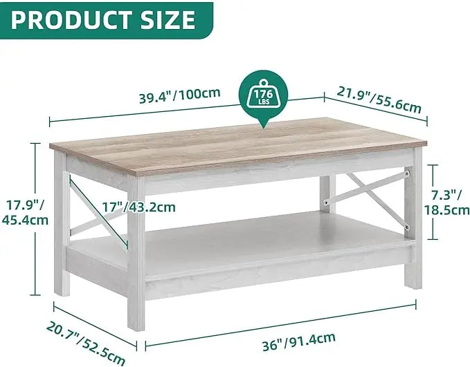 YITAHOME Coffee Table for Living Room,Modern Farmhouse Coffee Table with Storage,2-Tier Center Table for Living Room Wood Living Room Table Accent Cocktail with Sturdy Frame,Grey Wash - LeafyLoom