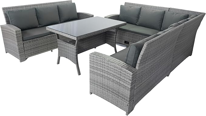 5 Pieces Outdoor Rattan Patio Furniture Sectional, Seater Conversation Set with 3 Storage Under Seat Wicker + Dark Cushion for Backyard, Deck, Poolside, Zl-Grey - LeafyLoom