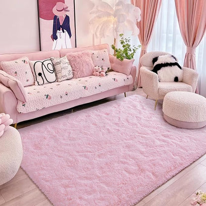 Softlife Ultra Soft Fluffy Area Rugs for Bedroom, Girls and Boys Room Kids Room Nursery Rug, 4 x 5.3 Feet Pink Shaggy Fur Indoor Plush Modern Floor Carpet for Living Room Christmas Decor - LeafyLoom