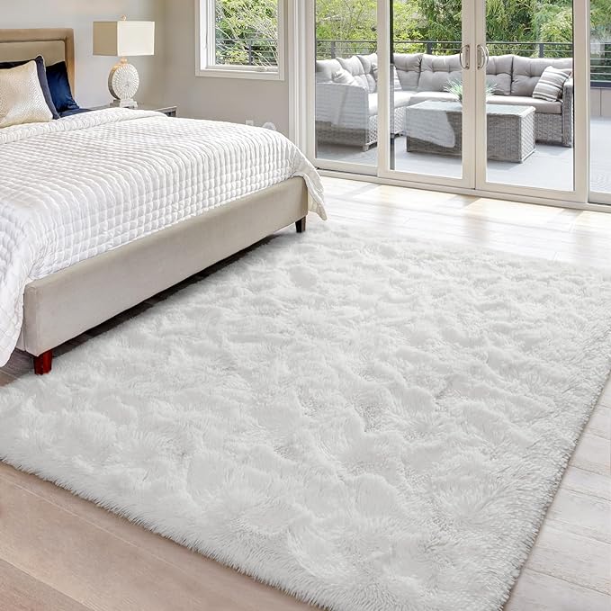 6x9 Large Area Rugs for Living Room, Super Soft Fluffy Modern Bedroom Rug, Cream White Indoor Shag Fuzzy Carpets for Girls Kids Nursery Room Home Decor - LeafyLoom