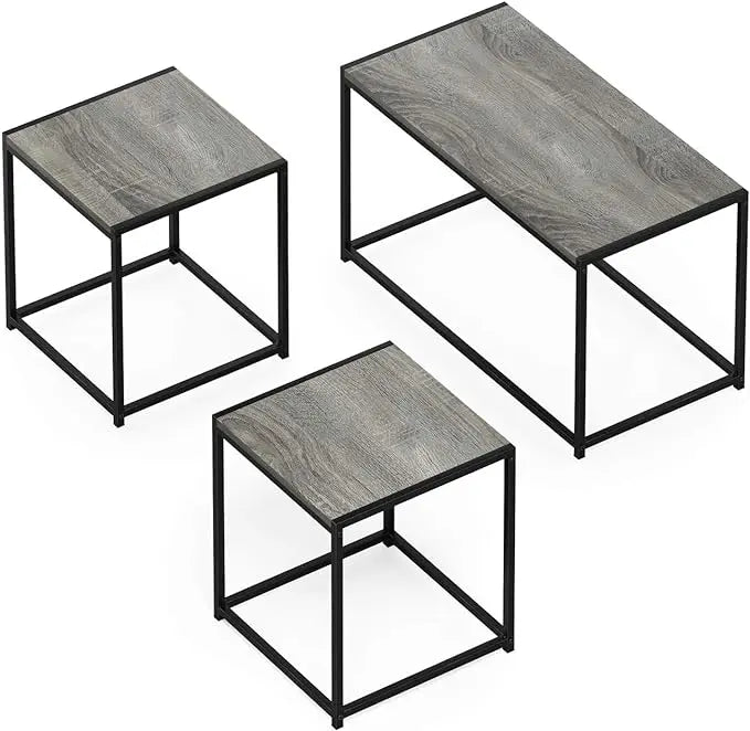 Furinno Camus Modern Living Room Coffee Table with 2 End Tables Set, French Oak Grey - LeafyLoom