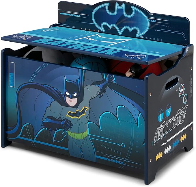 Batman Deluxe Toy Box by Delta Children Greenguard Gold Certified, Black/Blue - LeafyLoom