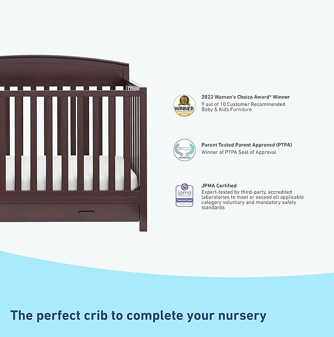 Graco Benton 5-in-1 Convertible Crib with Drawer (Espresso) - Converts from Baby Crib to Toddler Bed, Daybed and Full-Size Bed, Fits Standard Full-Size Crib Mattress, Adjustable Mattress Support Base - LeafyLoom