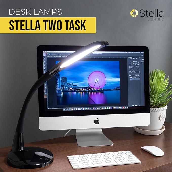 Stella Two Premium 11W LED Desk Task Lamp, Dimmable, Custom Color Temperature, Adjustable, and Remote Controlled Modern Desk Lamp for Living Room, Bedroom, and Office Lighting - LeafyLoom